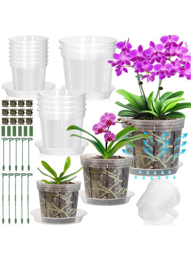 Tetutor 12 Pack Plastic Orchid Pots with Holes, 4, 5, 6 Inch Clear Orchid Pots for Repotting with Saucers Drainage and Plant Stakes, Large Small Breathable Orchids Planter Plant Pot - Image 1