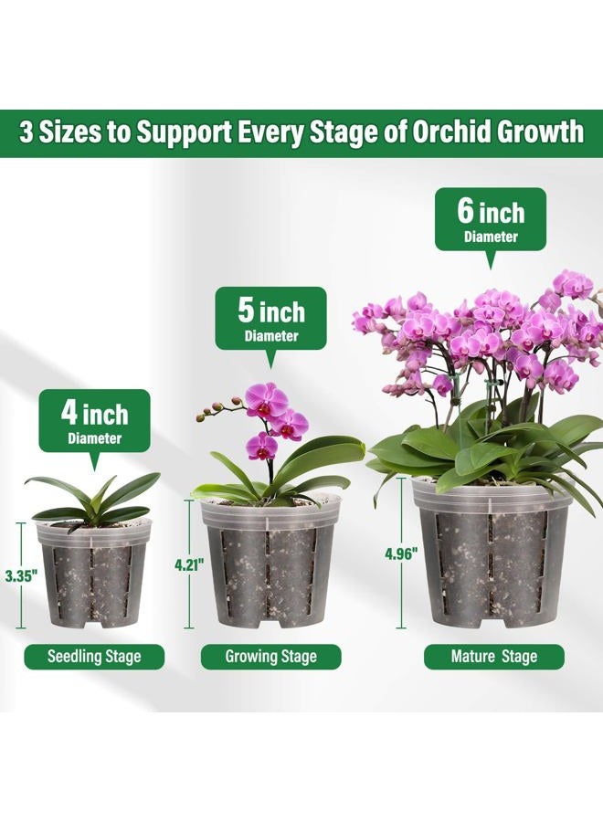 Tetutor 12 Pack Plastic Orchid Pots with Holes, 4, 5, 6 Inch Clear Orchid Pots for Repotting with Saucers Drainage and Plant Stakes, Large Small Breathable Orchids Planter Plant Pot - Image 3
