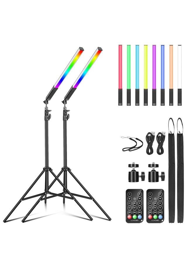 LUXCEO 2 Pack RGB LED Video Light Wand Stick, LUXCEO Photography Studio Lighting Kits with 29" to 81" Tripod & Remote Control, Dimmable Photography Light Wand 36 Colors 3000K-6000K - Image 1