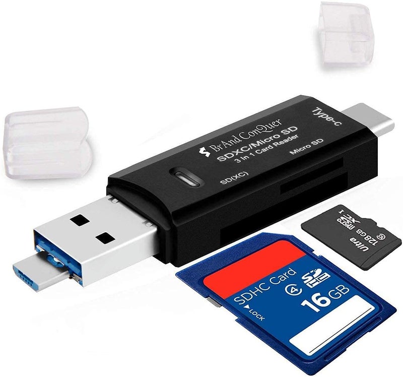 Brand Conquer 5 in 1 SD Card Reader | USB Type C, USB 3.0 and Micro USB, OTG, Memory Card | Compatible with TF, SD, Micro SD, SDHC, SDXC, MMC, RS-MMC, Micro SDXC (5 in 1 Card Reader) - Image 1