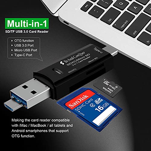 Brand Conquer 5 in 1 SD Card Reader | USB Type C, USB 3.0 and Micro USB, OTG, Memory Card | Compatible with TF, SD, Micro SD, SDHC, SDXC, MMC, RS-MMC, Micro SDXC (5 in 1 Card Reader) - Image 2