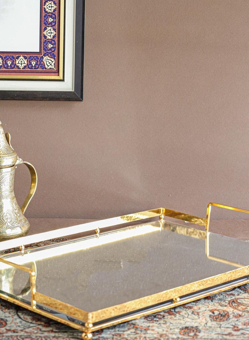 Si Bonne صينية تقديم ذهبية مزخرفة مع مرآة 40*30*6.5 – مثالية لتنسيق المنزل والعرض - Image 2