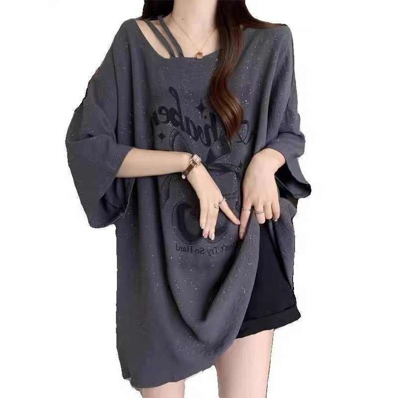 Women's Plus Size Relaxed Fit Round Neck Short Sleeve Alphanumeric Print T-Shirt Summer 2025 - Image 5