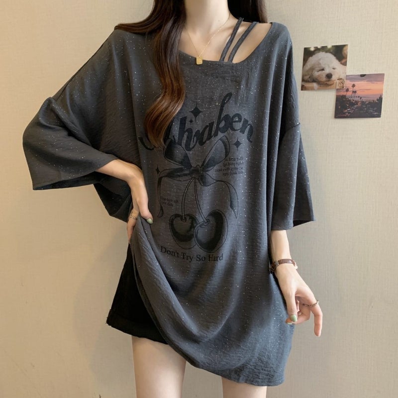 Women's Plus Size Relaxed Fit Round Neck Short Sleeve Alphanumeric Print T-Shirt Summer 2025 - Image 2
