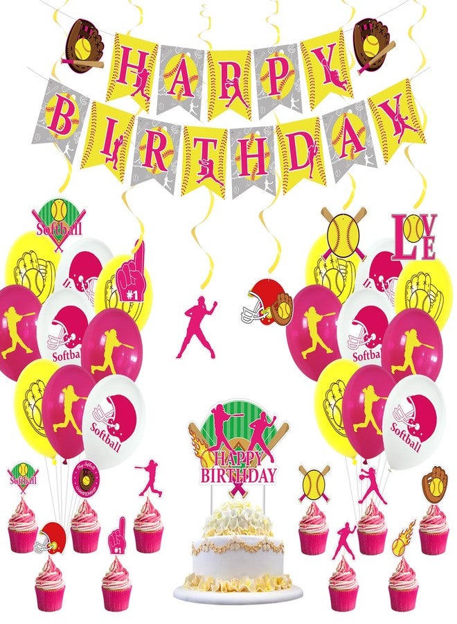KEFAN Softball Party Decorations, Softball Party Supplies Includes Softball Banners, Cake Toppers, Hanging Swirls, and Balloons for Girls Birthday - Image 1