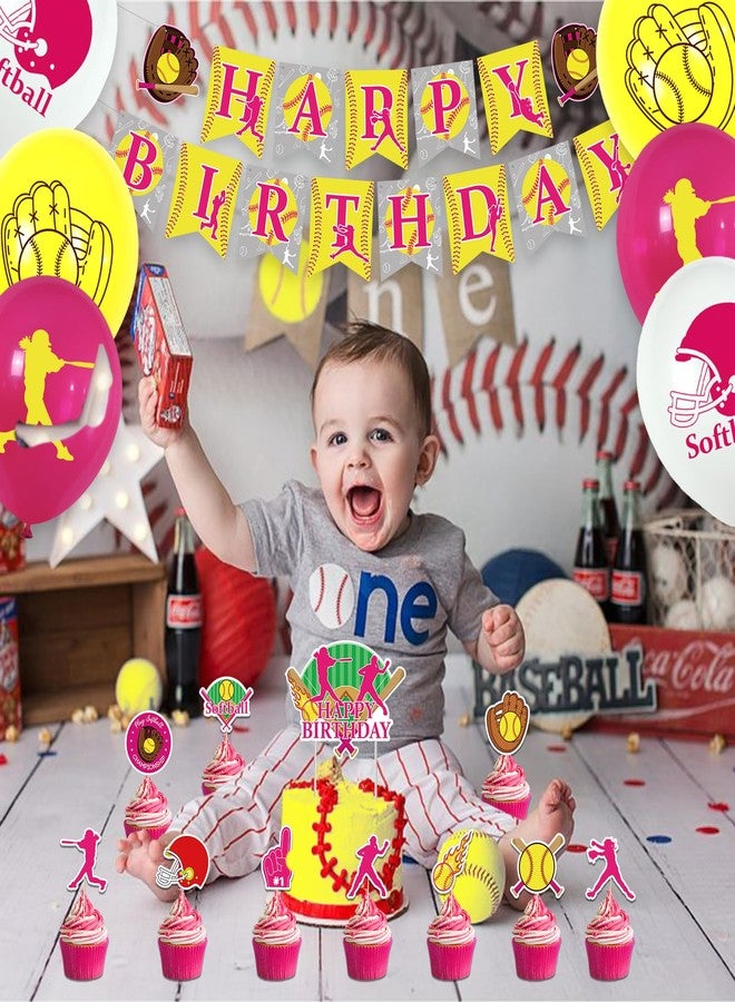 KEFAN Softball Party Decorations, Softball Party Supplies Includes Softball Banners, Cake Toppers, Hanging Swirls, and Balloons for Girls Birthday - Image 5