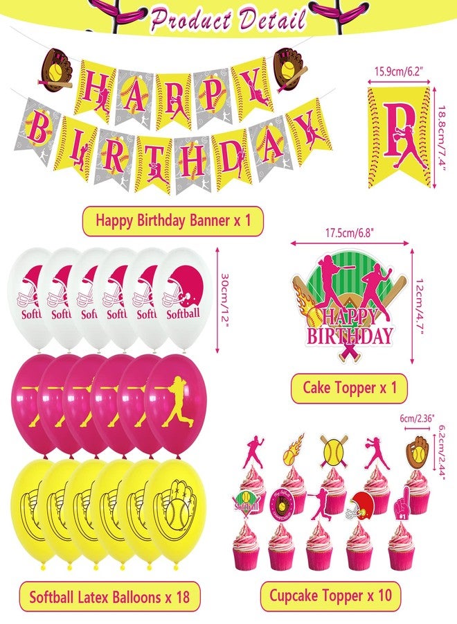 KEFAN Softball Party Decorations, Softball Party Supplies Includes Softball Banners, Cake Toppers, Hanging Swirls, and Balloons for Girls Birthday - Image 2