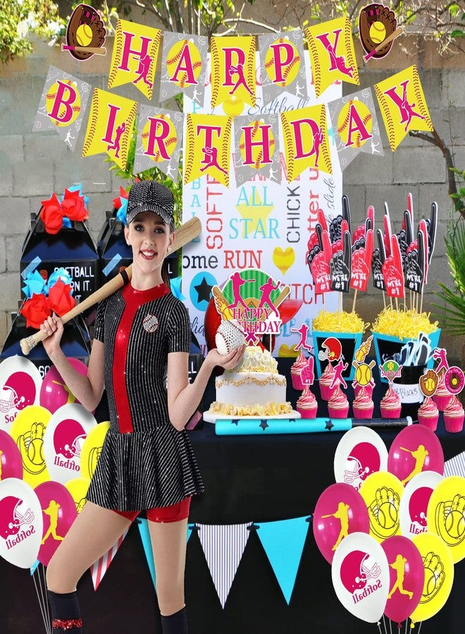 KEFAN Softball Party Decorations, Softball Party Supplies Includes Softball Banners, Cake Toppers, Hanging Swirls, and Balloons for Girls Birthday - Image 4