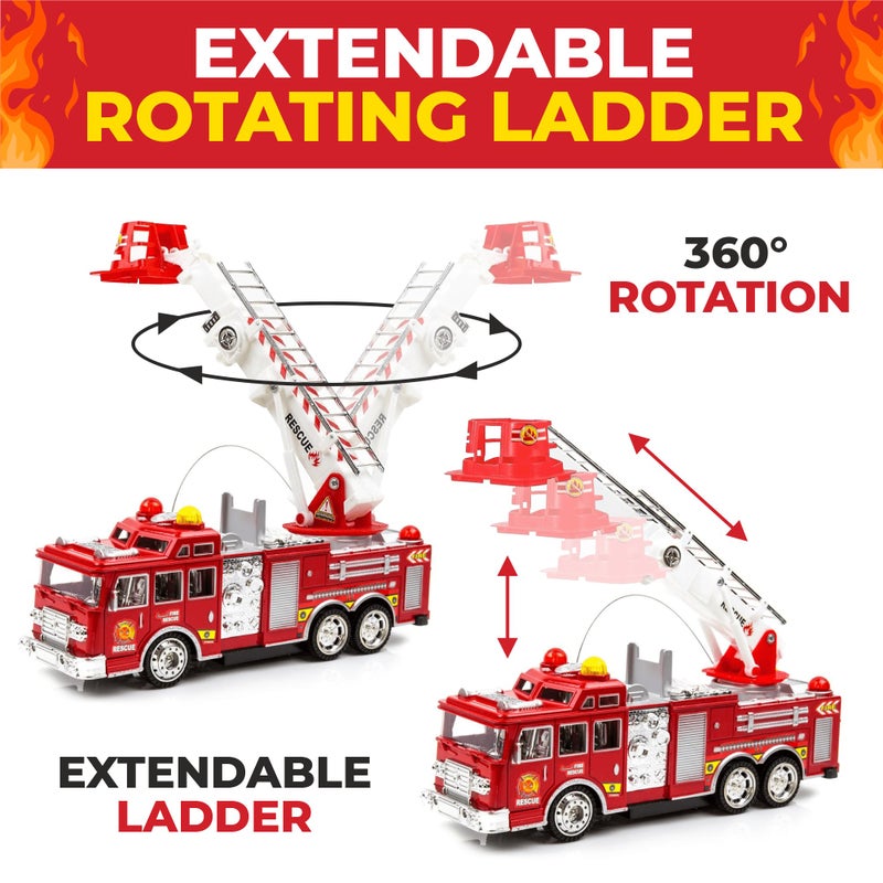 Toysery Fire Truck Toy with Flashing Lights & Siren Sounds for Kids, Extendable Rotating Ladder, Bump and Go Action, Role Play Toy for Boys & Girls, Kid Car Toy Trucks, Ages 3-7+ - Image 3