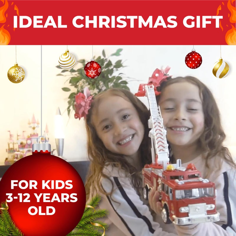 Toysery Fire Truck Toy with Flashing Lights & Siren Sounds for Kids, Extendable Rotating Ladder, Bump and Go Action, Role Play Toy for Boys & Girls, Kid Car Toy Trucks, Ages 3-7+ - Image 2