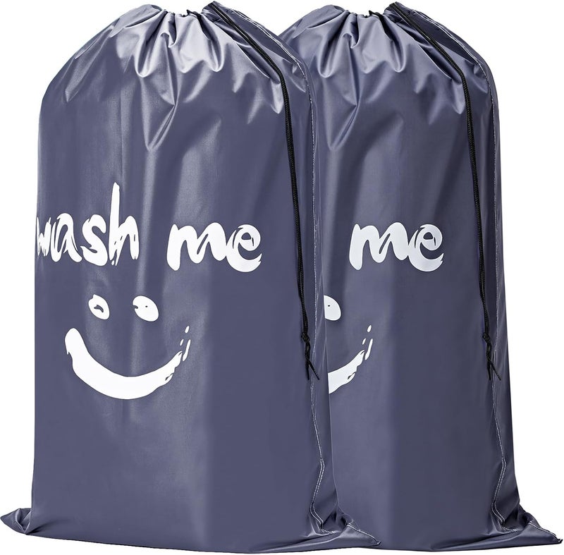2 Pack XL Wash Me Travel Laundry Bag, Dirty Clothes Organizer, Large Enough to Hold 4 Loads of Laundry, Easy Fit a Laundry Hamper or Basket, Grey
