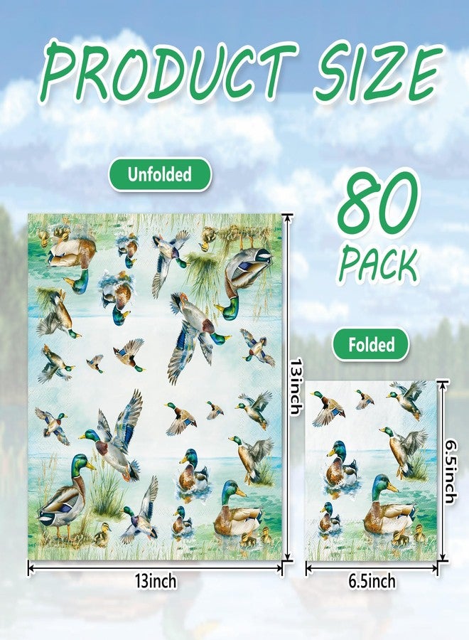 JarThenaAMCS 80Pcs Mallard Duck Paper Napkins Watercolor One Lucky Duck Napkins Disposable Luncheon Dinner Napkins for Fall 1st Birthday Duck Hunter Baby Shower Party Supplies - Image 2