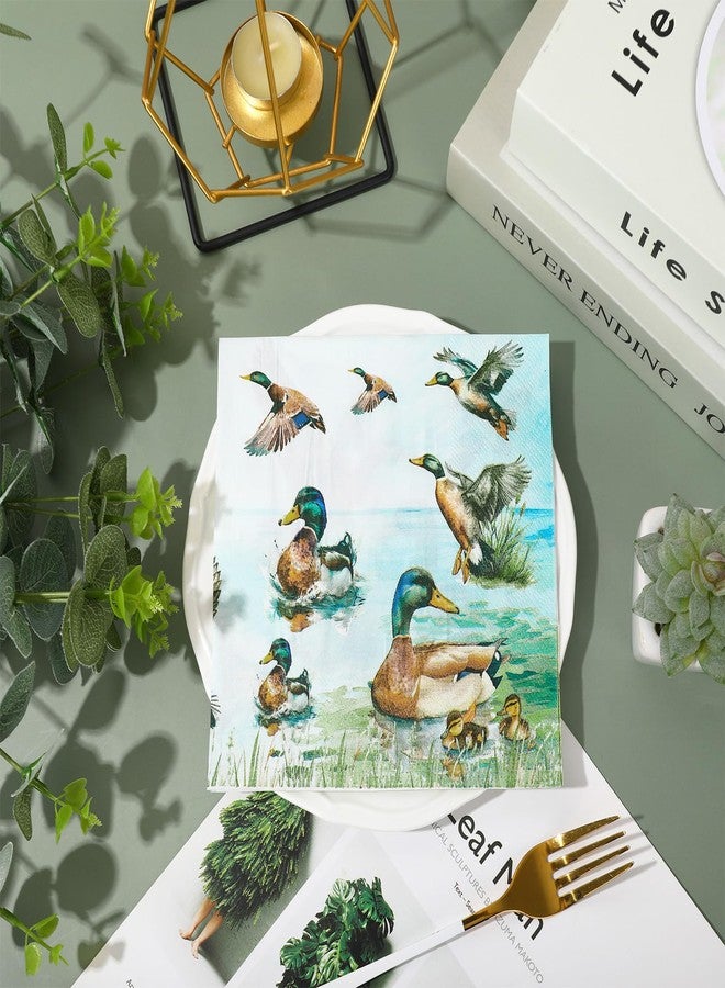 JarThenaAMCS 80Pcs Mallard Duck Paper Napkins Watercolor One Lucky Duck Napkins Disposable Luncheon Dinner Napkins for Fall 1st Birthday Duck Hunter Baby Shower Party Supplies - Image 5