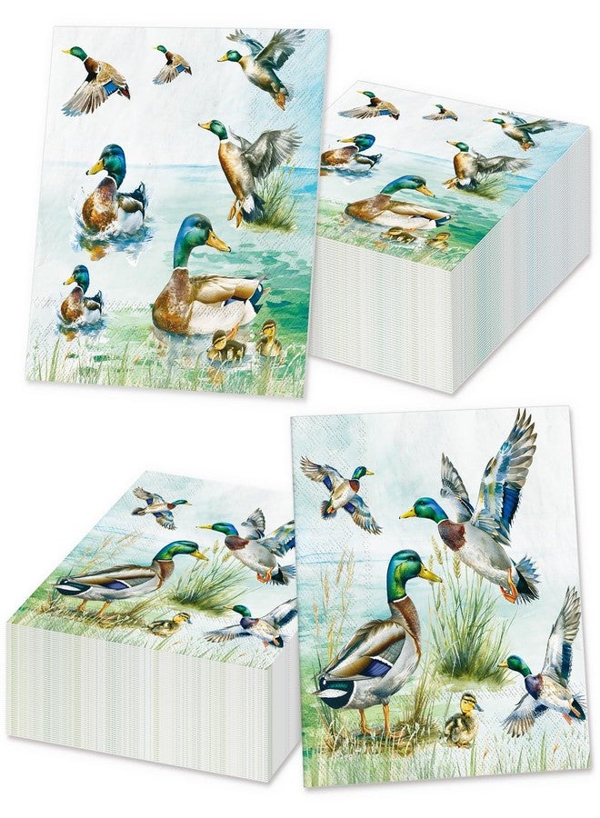 JarThenaAMCS 80Pcs Mallard Duck Paper Napkins Watercolor One Lucky Duck Napkins Disposable Luncheon Dinner Napkins for Fall 1st Birthday Duck Hunter Baby Shower Party Supplies - Image 1
