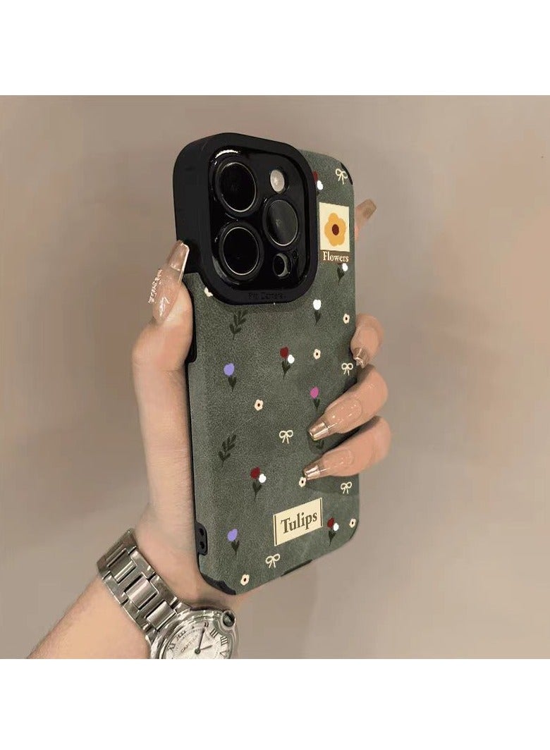 NIBEMINENT Minimalist Small Floral Pattern Protective TPU Case Cover For IPhone 16, Green