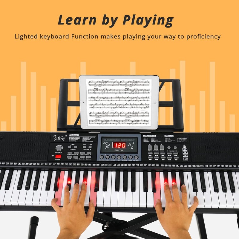 GLARRY 61 Keys Full Size Electric Keyboard Piano Set for Beginners Kids Portable Music Keyboard Baby Christmas Gifts with Piano Bench, Piano Stand, Music Stand, Microphone, Headphone, Power Supply - Image 5