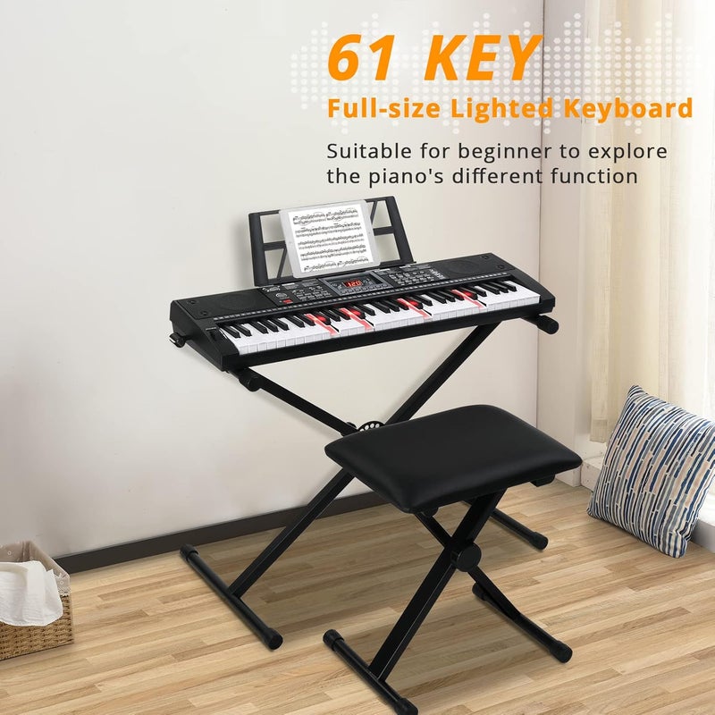GLARRY 61 Keys Full Size Electric Keyboard Piano Set for Beginners Kids Portable Music Keyboard Baby Christmas Gifts with Piano Bench, Piano Stand, Music Stand, Microphone, Headphone, Power Supply - Image 2