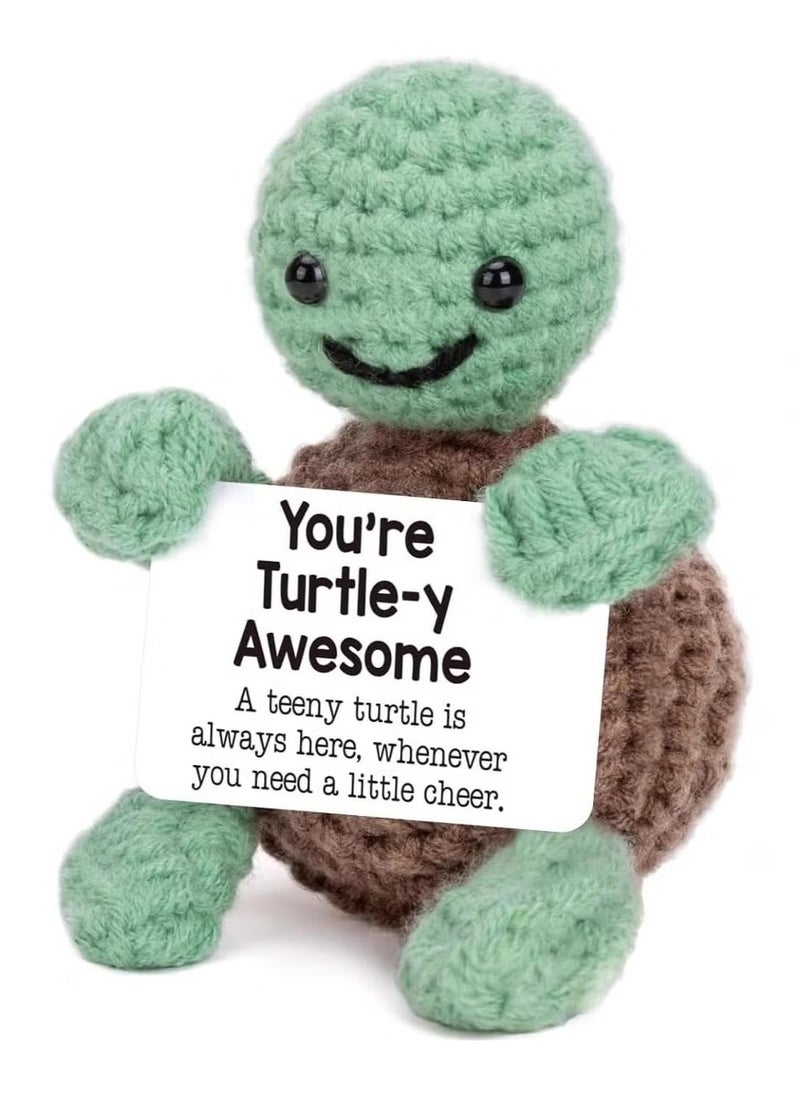 Ailily Mini Funny Positive Crochet Turtle – Handmade Emotional Support Plush, Inspirational Decor Gift for Kids & Adults  - Image 1