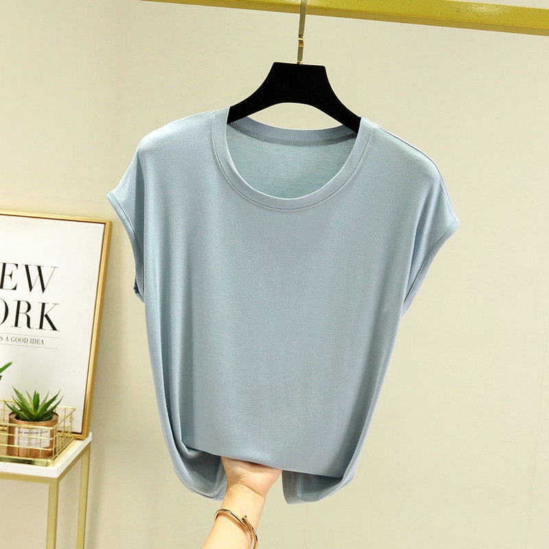 Summer 2023 Modal Short-Sleeved T-Shirt Inner Wear Plus Size Half-Sleeved T-Shirt Top Thin Western Style Slimming Bottoming Shirt - Image 5