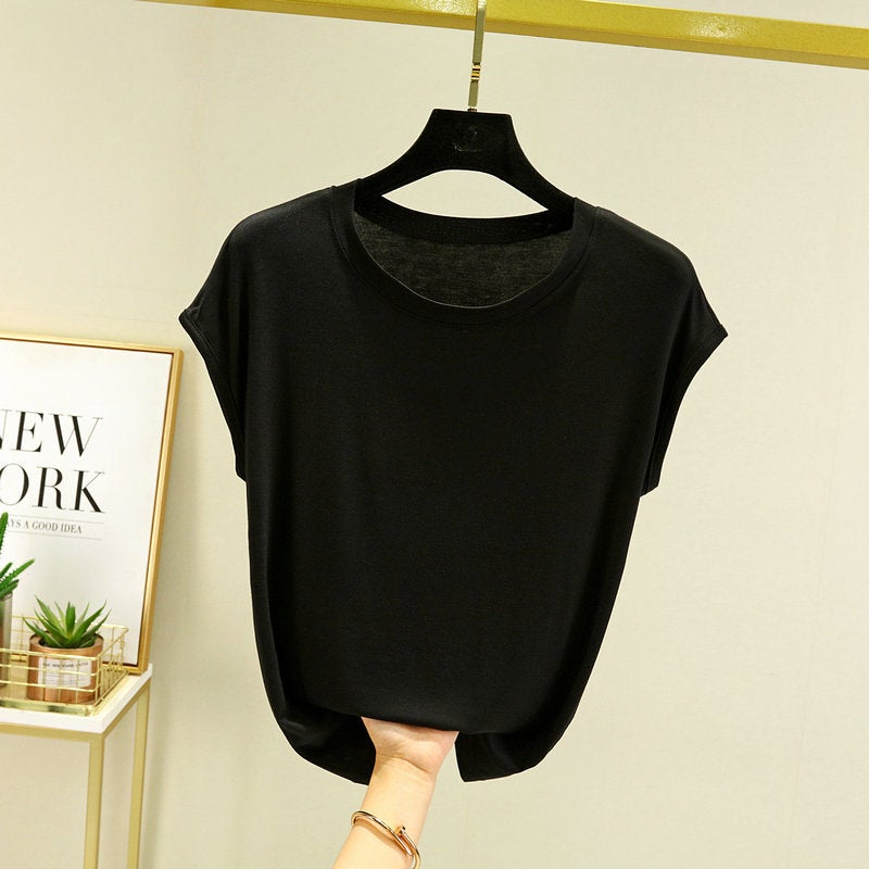 Summer 2023 Modal Short-Sleeved T-Shirt Inner Wear Plus Size Half-Sleeved T-Shirt Top Thin Western Style Slimming Bottoming Shirt - Image 1
