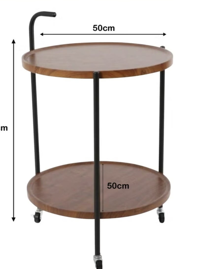 Generic 2-Tier Wooden Round Food Serving Trolley With Wheels  - Image 3