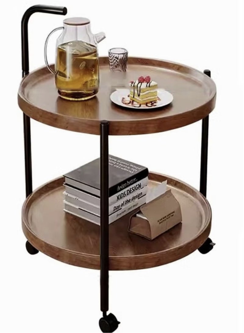 Generic 2-Tier Wooden Round Food Serving Trolley With Wheels  - Image 2