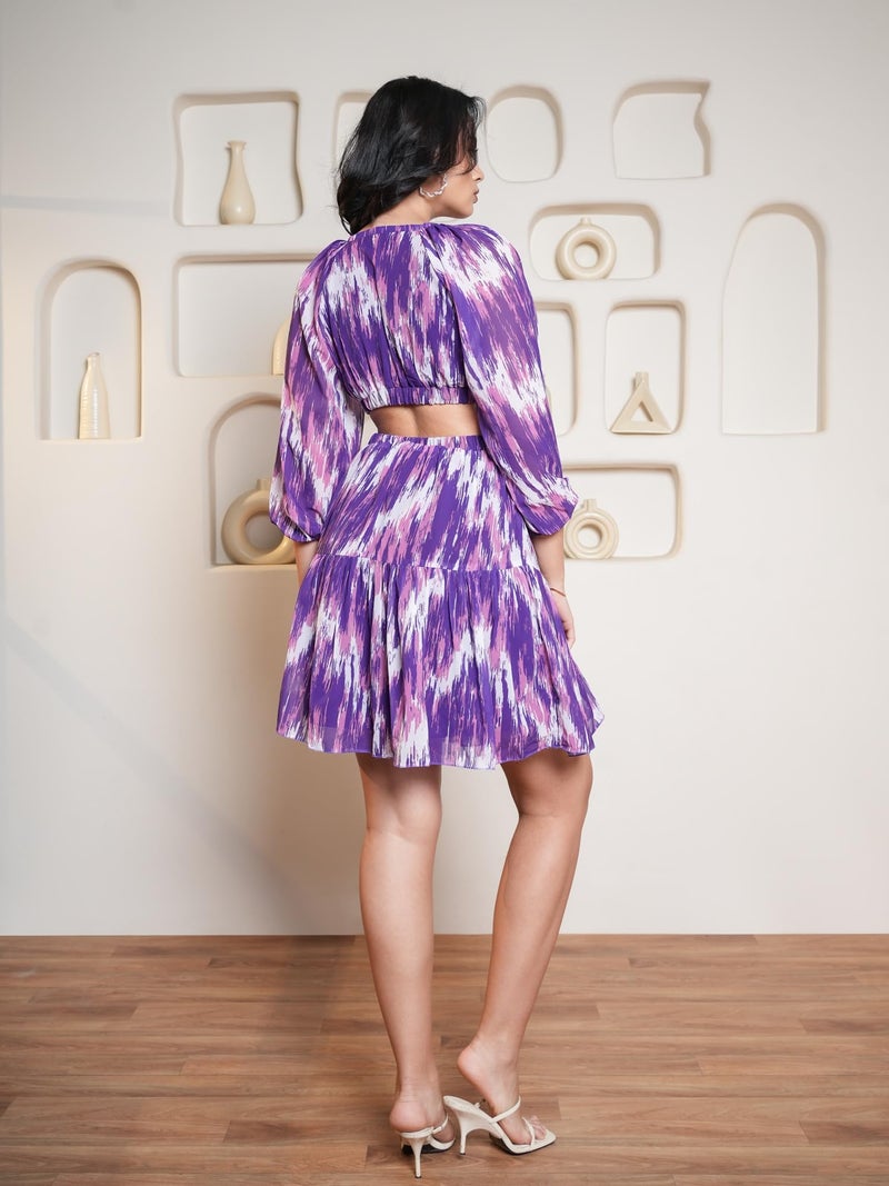 PURVAJA Women’s Cut Out Above Knee Length Dress (Floe-018_Purple_Large) - Image 3