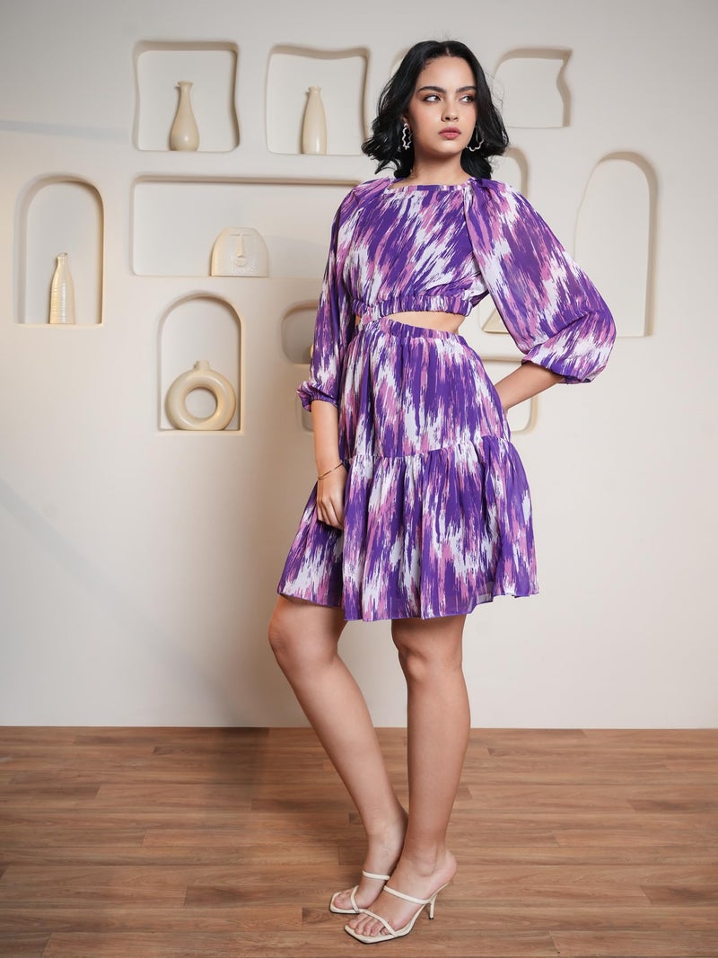 PURVAJA Women’s Cut Out Above Knee Length Dress (Floe-018_Purple_Large) - Image 2