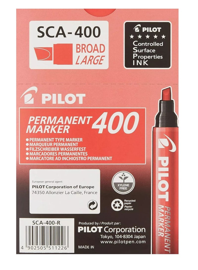 Pilot SCA-400 Permanent Marker Chisel Red 12pcs - Image 1