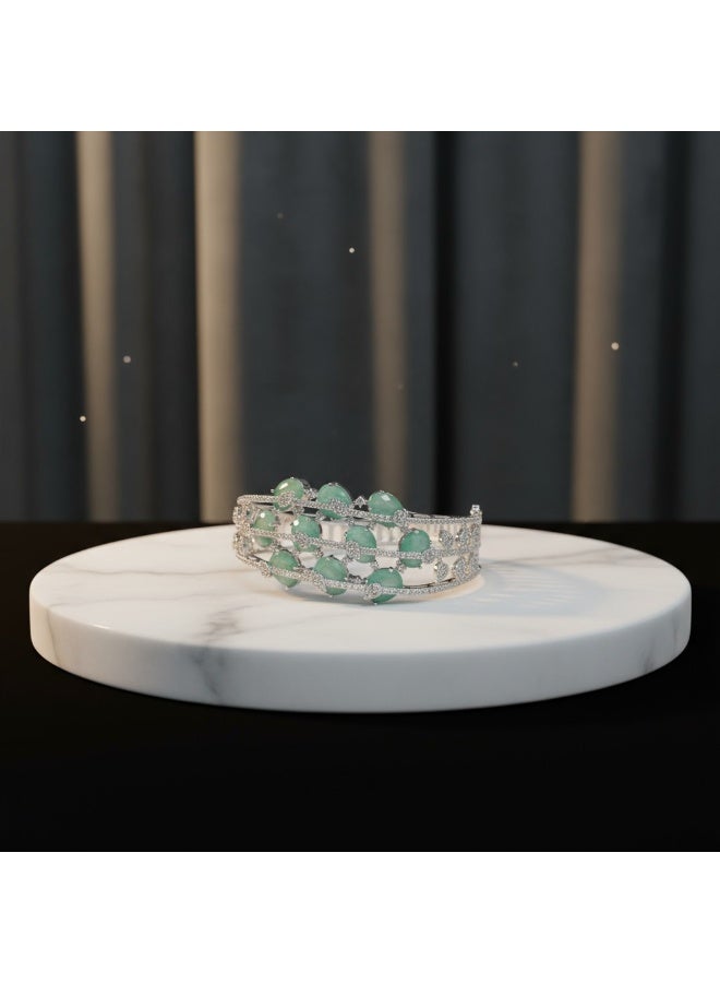 Pretty Precious Cubic Zirconia  Openable Kada | Cubic Zirconia  Openable Brecelet – Elegant Rhodium Plated Openable Bangle for Women and Girls-Mint - Image 4