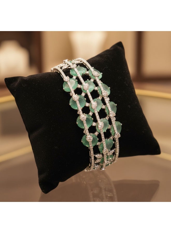 Pretty Precious Cubic Zirconia  Openable Kada | Cubic Zirconia  Openable Brecelet – Elegant Rhodium Plated Openable Bangle for Women and Girls-Mint - Image 5