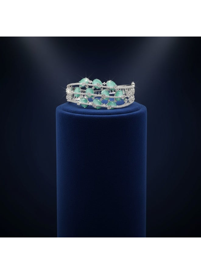 Pretty Precious Cubic Zirconia  Openable Kada | Cubic Zirconia  Openable Brecelet – Elegant Rhodium Plated Openable Bangle for Women and Girls-Mint - Image 3