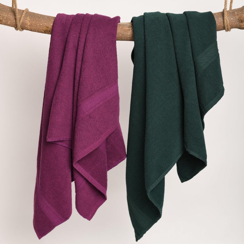 Furnofy 450 GSM Cotton Towel Set of 4, 2 Bath (70x140 cm) 2 Hand (40x60 cm), Highly Absorbent and Soft Bathroom Towels (Pack of 4 - Magenta, Olive) - Image 2