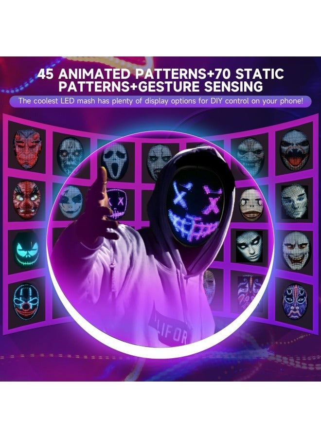 جيجيرو قناع LED مع تطبيق للتحكم، قناع LED قابل للبرمجة للهالوين، قناع رقمي لحفلات التنكر والتنكر - Image 2