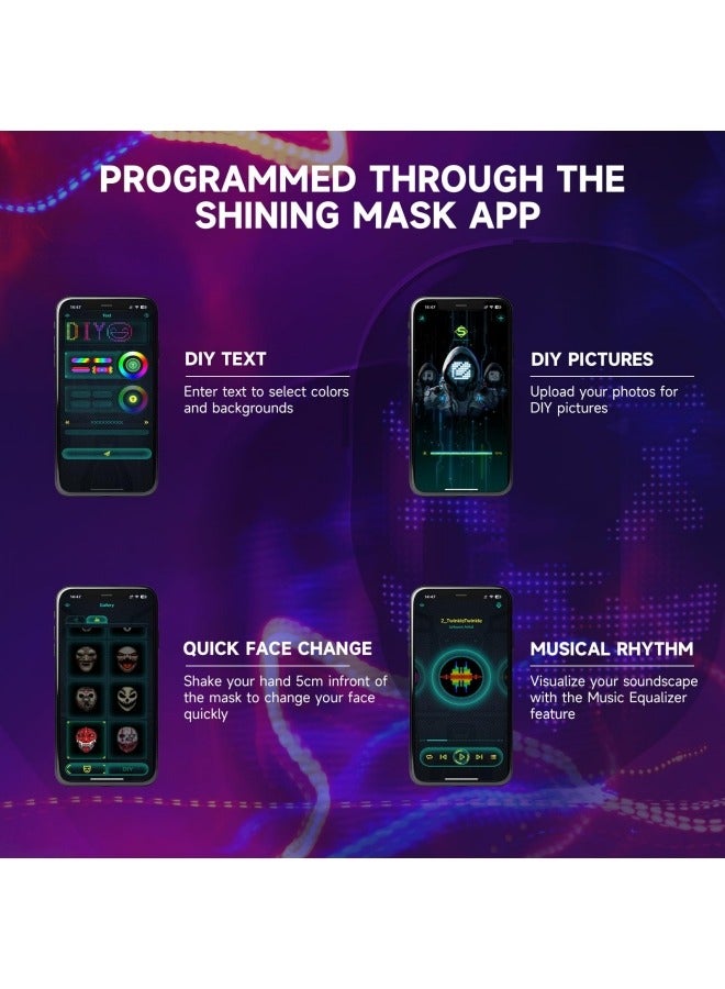 جيجيرو قناع LED مع تطبيق للتحكم، قناع LED قابل للبرمجة للهالوين، قناع رقمي لحفلات التنكر والتنكر - Image 4