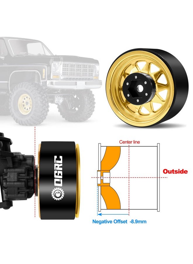 OGUNKE Ogrc 4Pcs Aluminum 1.9 Inch Beadlock Wheels Negative Offset Wheel Rims For Trx4 Trx6 Scx10 I Ii Iii 90046 Axi03007 Redcat Gen7 Gen8 Rc4Wd D90 1/10 Rc Crawler 12Mm Hex (Yellow)  - Image 2