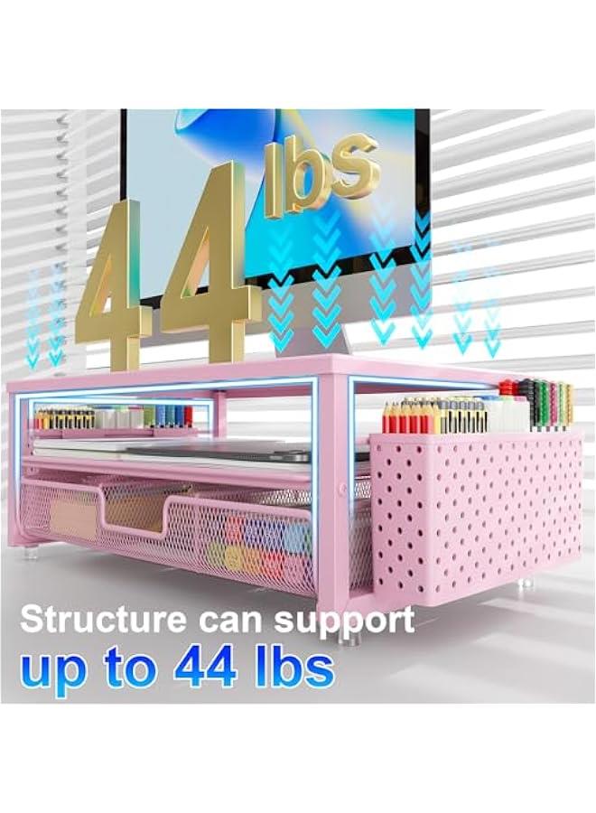 Arabest Desk Organizers and Accessories, Monitor Stand with Drawer and 2 Pen Holder, Desktop Organizer Suitable for Offices and Dormitories (Pink) - Image 3