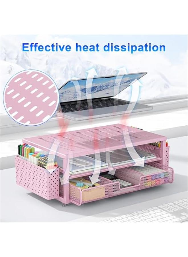 Arabest Desk Organizers and Accessories, Monitor Stand with Drawer and 2 Pen Holder, Desktop Organizer Suitable for Offices and Dormitories (Pink) - Image 5