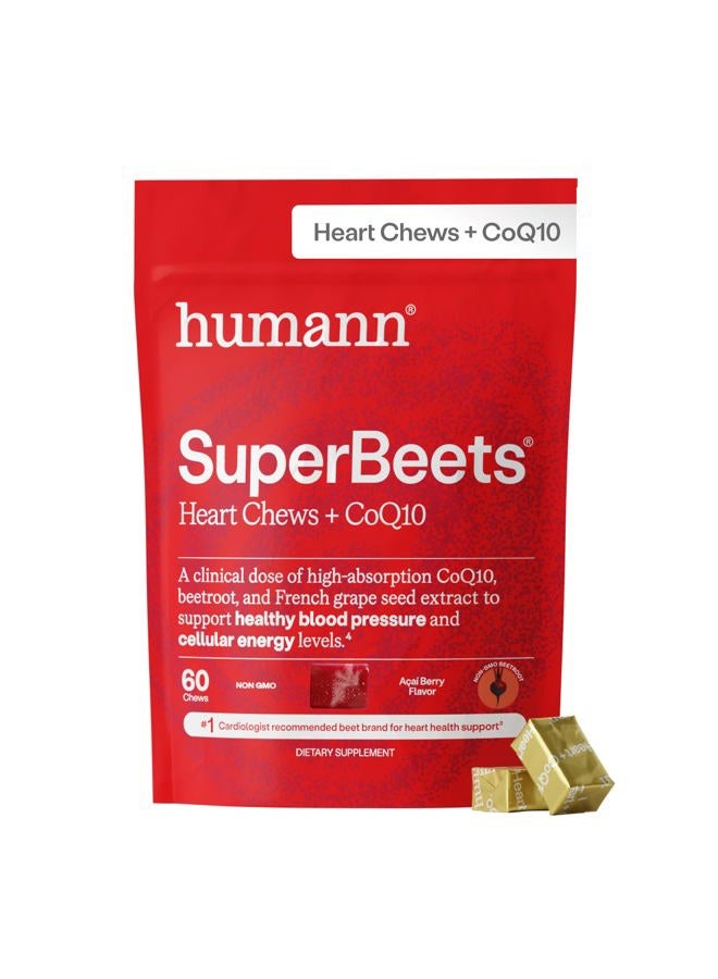 humanN SuperBeets Heart Chews Advanced - 100mg of CoQ10 Plus Beetroot & Grape Seed Extract, 60 Count - Image 1