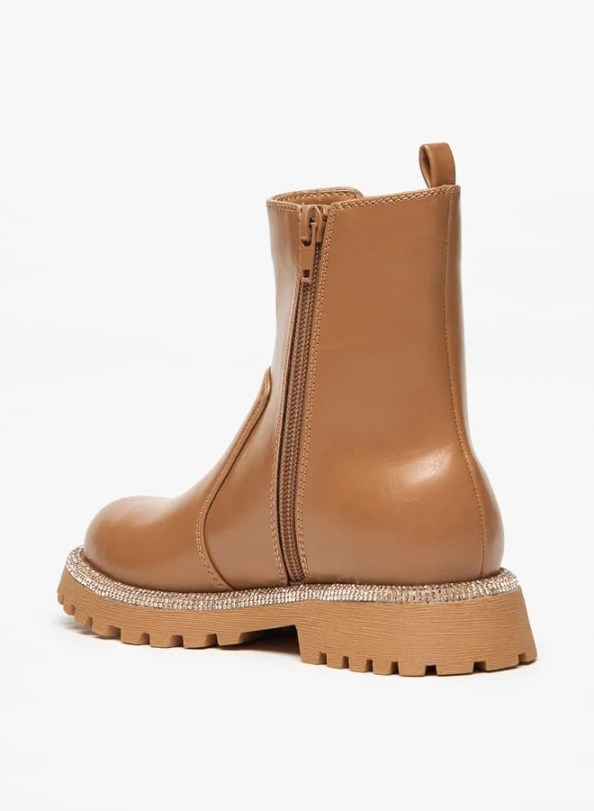 Little Missy Girls Solid Ankle Boots with Zip Closure