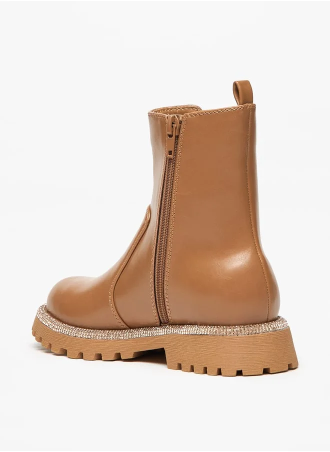Little Missy Girls Solid Ankle Boots with Zip Closure