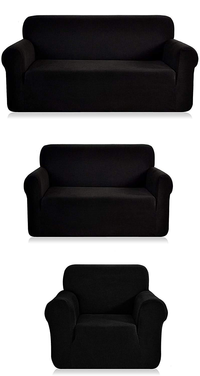 Fancy Linen LLC INC Fancy Linen 3pc Slipcover Set Furniture Cover Spandex Set Includes Sofa and LoveSeat and Chair Solid Black New 