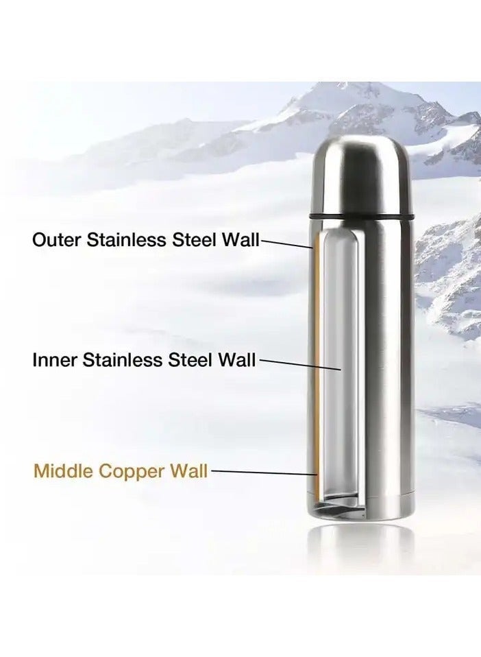 نوزكي ستيل - زجاجة مياه (500 مل) قارورة فولاذية معزولة بالفراغ، مقاومة للتسرب، خالية من مادة BPA، مج حراري مزدوج الجدار للقهوة للمشروبات الساخنة أو الباردة - Image 5