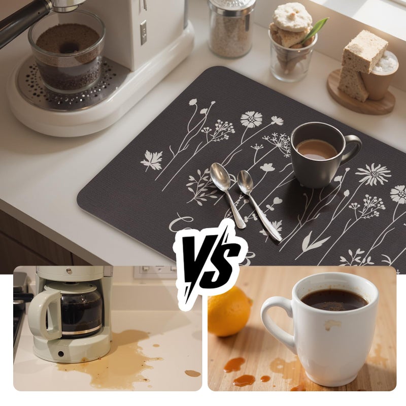 WIFTREY 24"x16" Coffee Mat Large, Absorbent Dish Drying Mat, Flower Coffee Bar Pad for Kitchen Countertops Accessories, Espresso Machine - Image 3