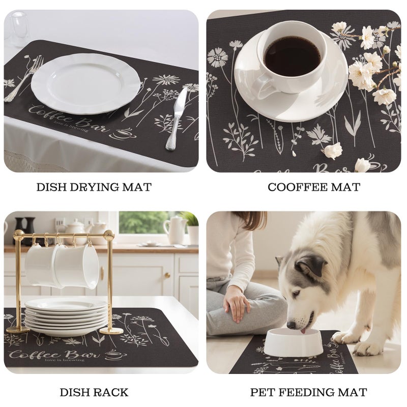 WIFTREY 24"x16" Coffee Mat Large, Absorbent Dish Drying Mat, Flower Coffee Bar Pad for Kitchen Countertops Accessories, Espresso Machine - Image 5