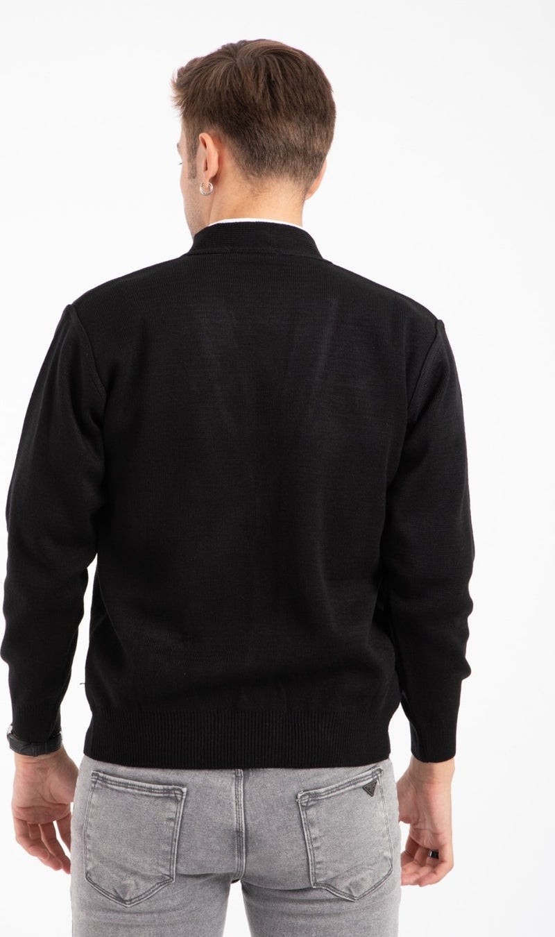Mutlu City Men's Middle Age and Above Knitwear Knit Acrylic Winter Dad Cardigan 2057-Black Buttoned  - Image 3