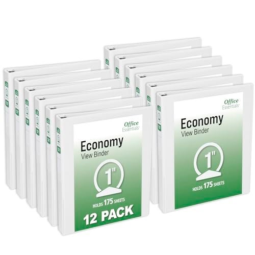 Office Essentials Economy View 3 Ring Binders, 1" Round Rings, 1.4" Spine, 175-Sheet Capacity, White Binders, Ideal for Occasional Use and Light Referencing (12-Pack of 03424) - Image 1