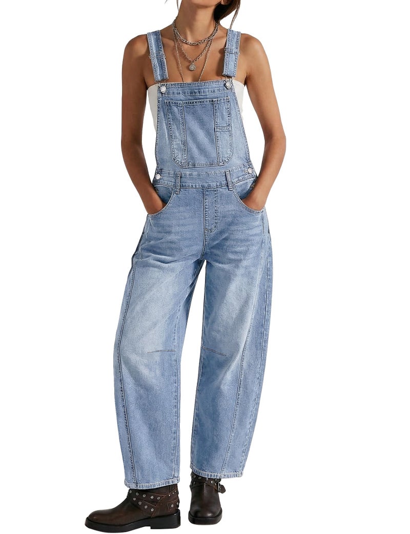 luvamia Jumpsuits for Women Denim Baggy Overalls for Women Summer Overalls Woman Distressed Blue Jean Jumpsuit Stretch Jean Overall for Womens Airy Blue Size Medium Fits US 8-10 - Image 1