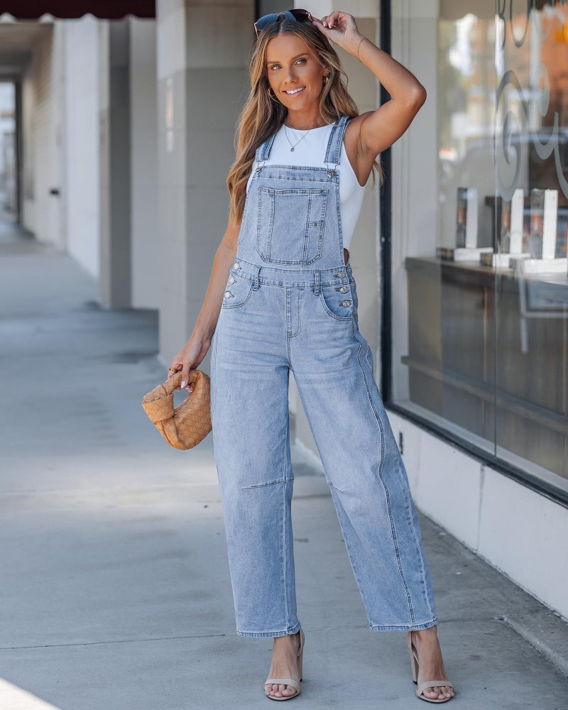 luvamia Jumpsuits for Women Denim Baggy Overalls for Women Summer Overalls Woman Distressed Blue Jean Jumpsuit Stretch Jean Overall for Womens Airy Blue Size Medium Fits US 8-10 - Image 4
