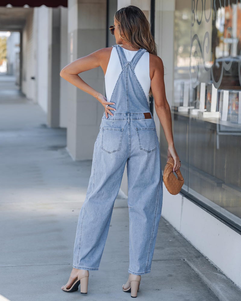 luvamia Jumpsuits for Women Denim Baggy Overalls for Women Summer Overalls Woman Distressed Blue Jean Jumpsuit Stretch Jean Overall for Womens Airy Blue Size Medium Fits US 8-10 - Image 2